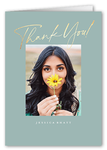 Lively Penmanship Thank You Card, Green, 3x5, Matte, Folded Smooth Cardstock, Desert Green