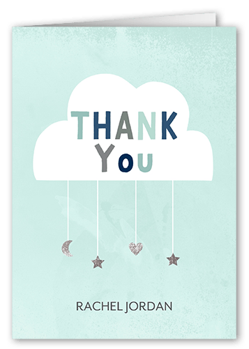 Gentle Cloud Thank You Card, Blue, 3x5, Matte, Folded Smooth Cardstock, Lightest Turquoise