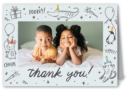 Animated Animals Thank You Card, Grey, 3x5, Matte, Folded Smooth Cardstock, Air