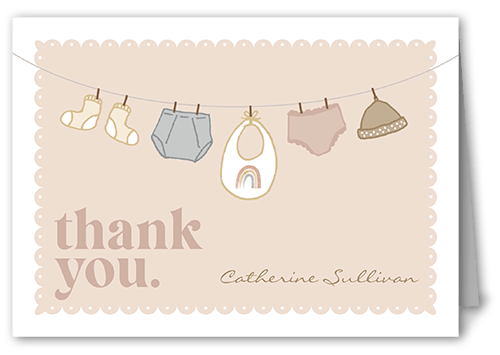 Cute Clothesline Thank You Card, Beige, 3x5, White, Matte, Folded Smooth Cardstock
