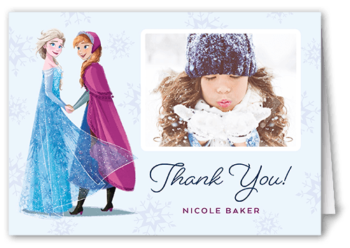 Disney Frozen Anna & Elsa Thank You Card, Blue, 3x5, White, Matte, Folded Smooth Cardstock