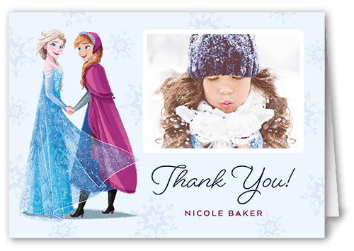 Disney Frozen Anna & Elsa Thank You Card, Blue, 3x5, Matte, Folded Smooth Cardstock, Rain