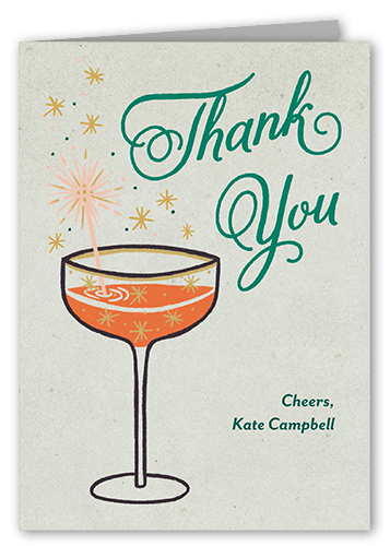 Retro Cocktail Thank You Card, Green, 3x5, Matte, Folded Smooth Cardstock