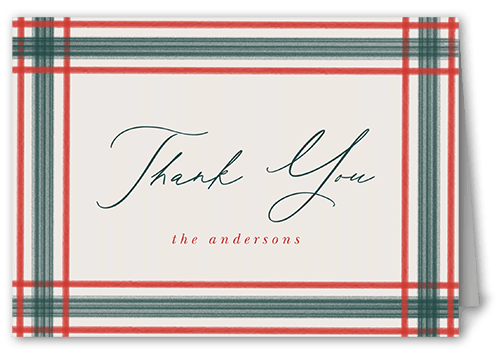 Plaid Edge Thank You Card, Red, 3x5, Matte, Folded Smooth Cardstock