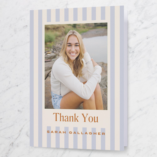 Vintage Stripes Thank You Card, Blue, 3x5, Write Your Own, Matte, Folded Smooth Cardstock, Sky