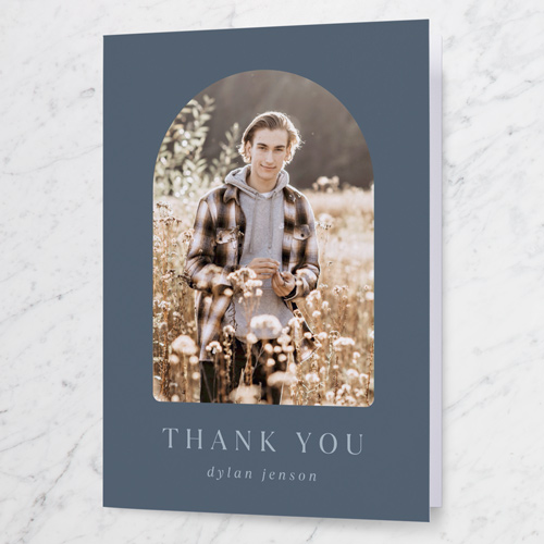 Arch Overlap Thank You Card, Blue, 3x5, Write Your Own Greeting, Matte, Folded Smooth Cardstock, Slate Blue