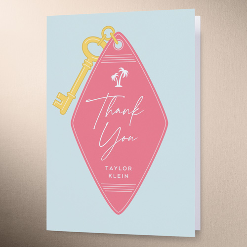 Key To Paradise Thank You Card, Pink, 3x5, Matte, Folded Smooth Cardstock