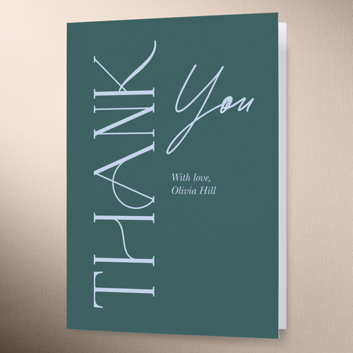 Timeless Type Thank You Card, Green, 3x5, Write Your Own Greeting, Matte, Folded Smooth Cardstock, Green