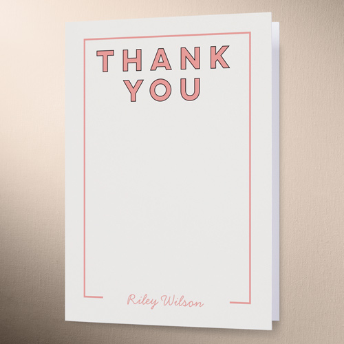 Classic Outline Thank You Card, Pink, 3x5, Matte, Folded Smooth Cardstock, Blush
