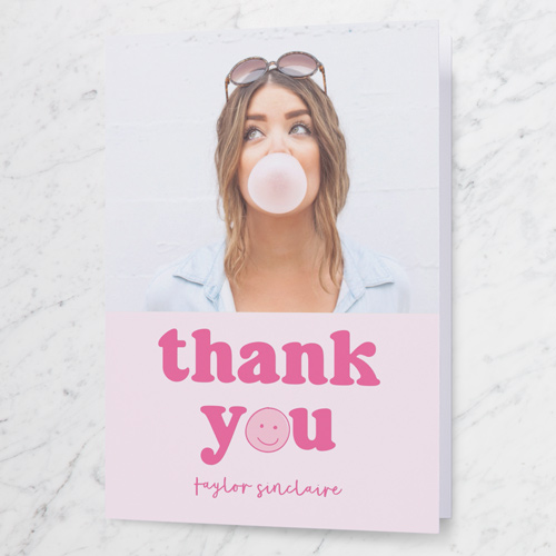 Smile Gratitude Thank You Card, Pink, 3x5, Matte, Folded Smooth Cardstock, Begonia