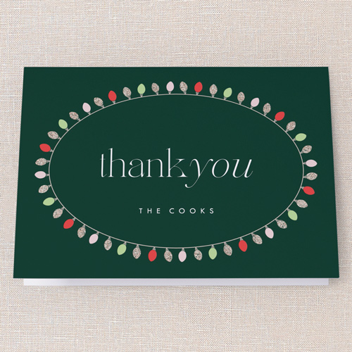 Glittery Gala Thank You Card, Green, 3x5, Matte, Folded Smooth Cardstock, Evergreen