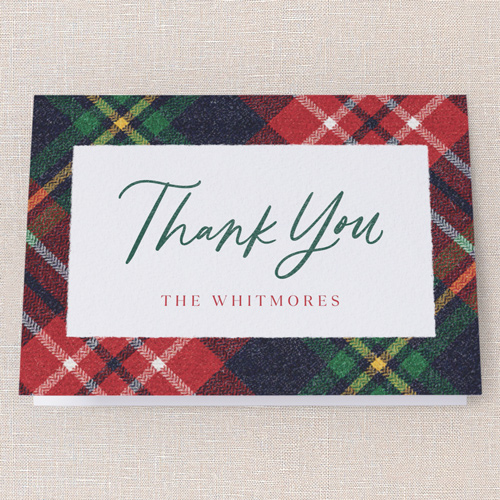 Plaid Gathering Thank You Card, Red, 3x5, Matte, Folded Smooth Cardstock, Red