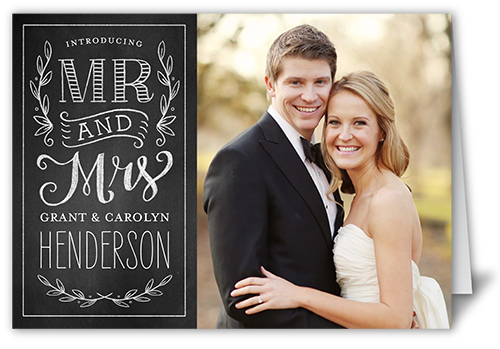 Fun Chalkboard Type Wedding Announcement, Black, Matte, Folded Smooth Cardstock, Square