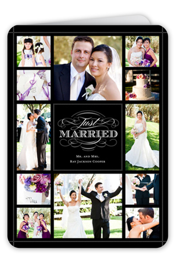 Classic Scroll Wedding Announcement, Black, Matte, Folded Smooth Cardstock, Rounded, Black