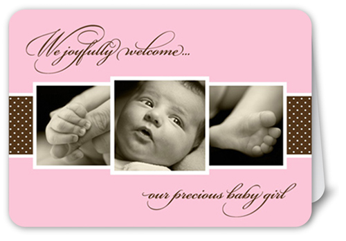 Triple Play Pink Birth Announcement, Pink, White, Matte, Folded Smooth Cardstock, Rounded