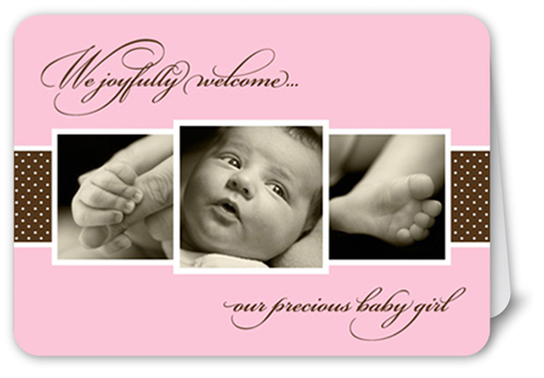 Triple Play Pink Birth Announcement, Pink, Matte, Folded Smooth Cardstock, Rounded, Pink