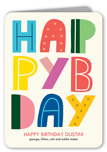 Playful Penmanship Birthday Card, Orange, 5x7 Folded, Pearl Shimmer Cardstock, Rounded