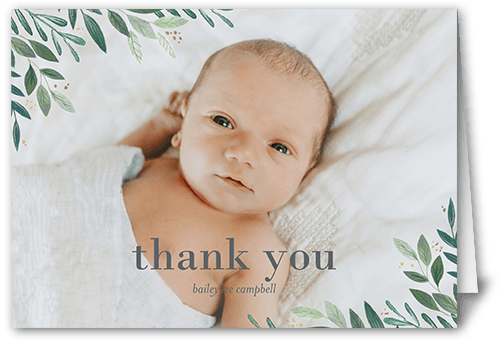 Quiet Blooms Thank You Card, Green, 5x7 Folded, Matte, Folded Smooth Cardstock, Square