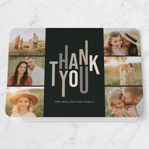 Stacked Gratitude Thank You Card, Black, 5x7 Folded, Pearl Shimmer Cardstock, Rounded