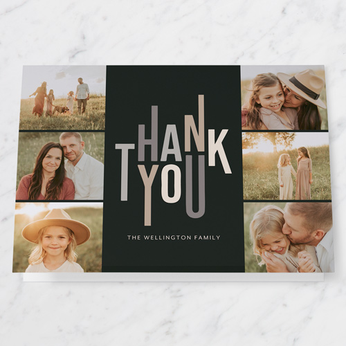 Stacked Gratitude Thank You Card, Black, 5x7 Folded, Pearl Shimmer Cardstock, Square