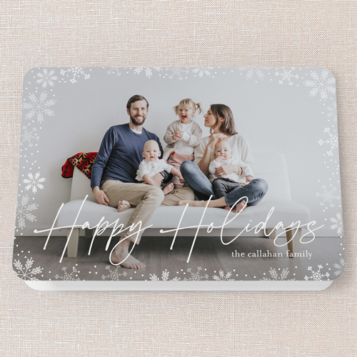 Gently Frosted Frame Holiday Card, White, 5x7 Folded, Holiday, Pearl Shimmer Cardstock, Rounded