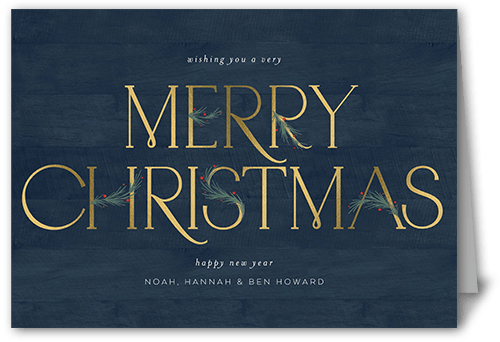 Art Deco Evergreen Holiday Card, Blue, 5x7 Folded, Christmas, Pearl Shimmer Cardstock, Square