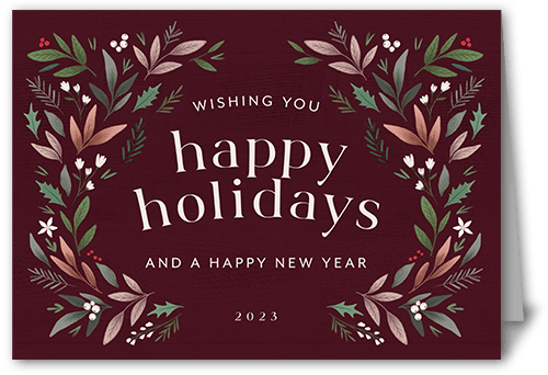 Botanical Arch Holiday Card, Purple, 5x7 Folded, Holiday, Pearl Shimmer Cardstock, Square