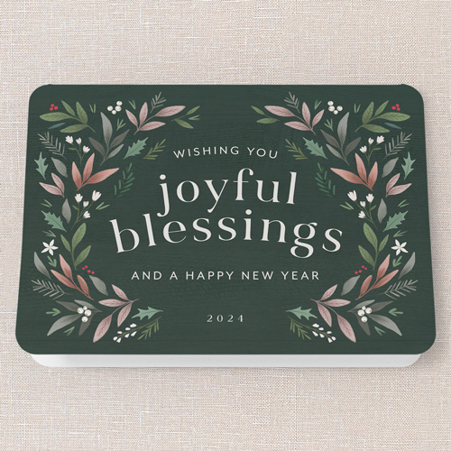 Botanical Arch Holiday Card, Green, 5x7 Folded, Religious, Pearl Shimmer Cardstock, Rounded