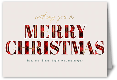 Art Deco Plaid Holiday Card, Red, 5x7 Folded, Christmas, Matte, Folded Smooth Cardstock, Square, Red