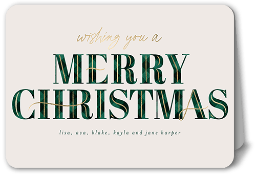 Art Deco Plaid Holiday Card, Green, 5x7 Folded, Christmas, Matte, Folded Smooth Cardstock, Rounded, Spruce