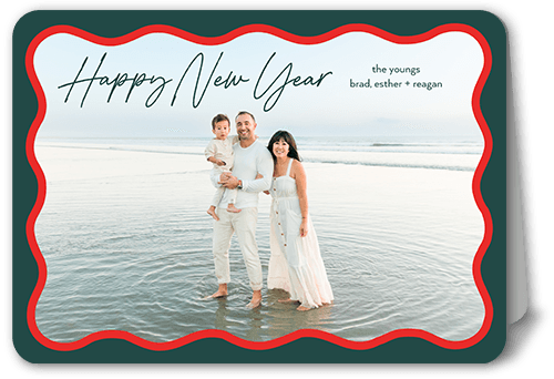 Wavy Frame Holiday Card, Green, 5x7 Folded, New Year, Matte, Folded Smooth Cardstock, Rounded