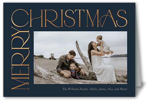 Side Serifs Holiday Card, Blue, 5x7 Folded, Christmas, Pearl Shimmer Cardstock, Square, Deep Sea