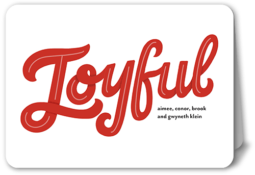 Joyful Letters Holiday Card, Red, 5x7 Folded, Holiday, Pearl Shimmer Cardstock, Rounded