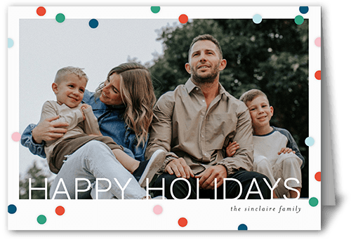 Modern Polka Dot Holiday Card, Green, 5x7 Folded, Holiday, Pearl Shimmer Cardstock, Square, Green