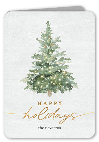 Watercolor Tree Holiday Card, White, 5x7 Folded, Holiday, Matte, Folded Smooth Cardstock, Rounded