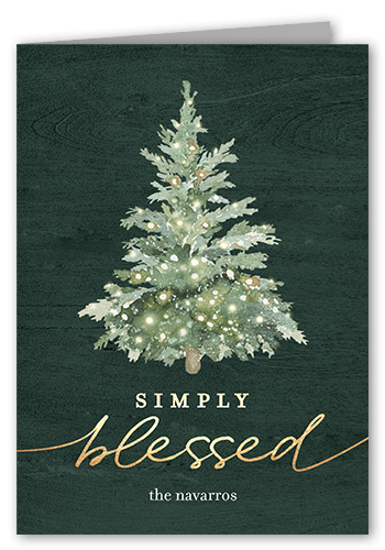 Watercolor Tree Holiday Card, Green, 5x7 Folded, Religious, Matte, Folded Smooth Cardstock, Square, Seaweed