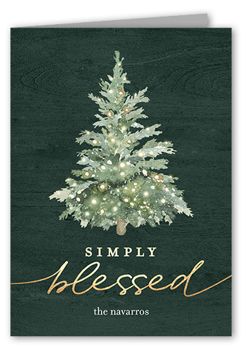 Watercolor Tree Holiday Card, Green, 5x7 Folded, Religious, Matte, Folded Smooth Cardstock, Square