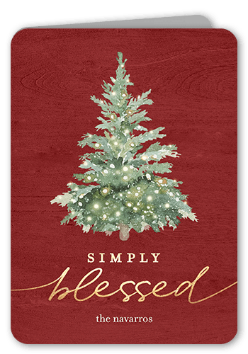 Watercolor Tree Holiday Card, Red, 5x7 Folded, Religious, Matte, Folded Smooth Cardstock, Rounded