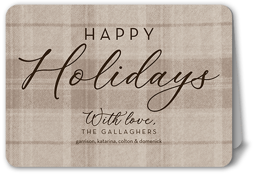 Soft Flannel Holiday Card, Beige, 5x7 Folded, Holiday, Pearl Shimmer Cardstock, Rounded