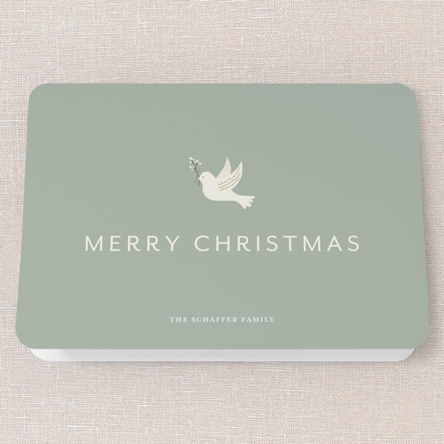 Peaceful Simplicity Holiday Card, Green, 5x7 Folded, Christmas, Pearl Shimmer Cardstock, Rounded