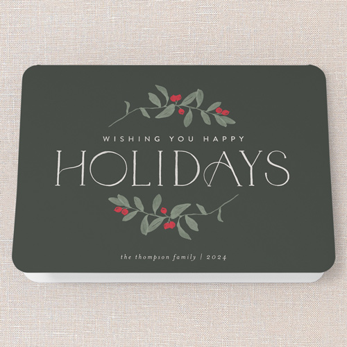 Enclosed Holly Holiday Card, Green, 5x7 Folded, Holiday, Matte, Folded Smooth Cardstock, Rounded, Evergreen