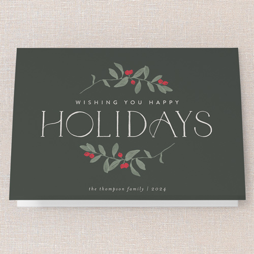 Enclosed Holly Holiday Card, Green, 5x7 Folded, Holiday, Pearl Shimmer Cardstock, Square, Evergreen