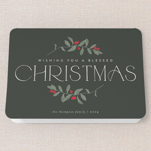 Enclosed Holly Holiday Card, Green, 5x7 Folded, Religious, Matte, Folded Smooth Cardstock, Rounded, Evergreen