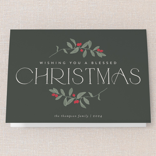 Enclosed Holly Holiday Card, Green, 5x7 Folded, Religious, Matte, Folded Smooth Cardstock, Square, Evergreen