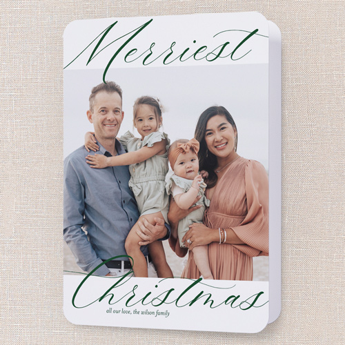 Merry Memory Holiday Card, White, 5x7 Folded, Christmas, Pearl Shimmer Cardstock, Rounded