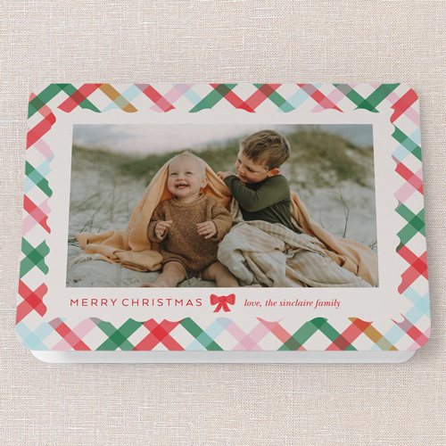 Blissful Bows Holiday Card, Red, 5x7 Folded, Write Your Own, Pearl Shimmer Cardstock, Rounded