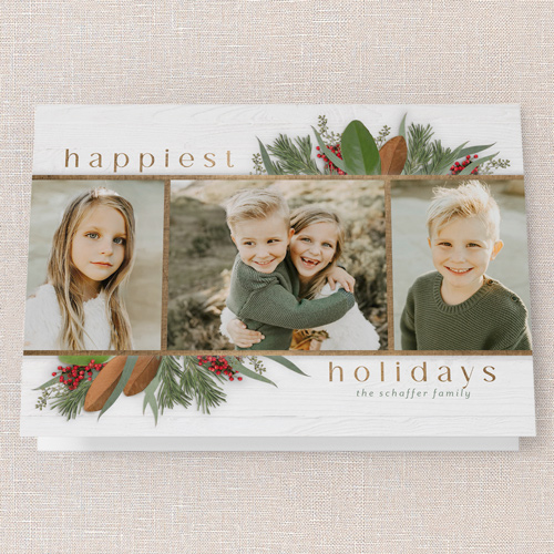 Fantastic Foliage Holiday Card, White, 5x7 Folded, Holiday, Pearl Shimmer Cardstock, Square, White