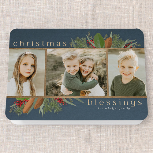 Fantastic Foliage Holiday Card, Blue, 5x7 Folded, Religious, Matte, Folded Smooth Cardstock, Rounded, Blue