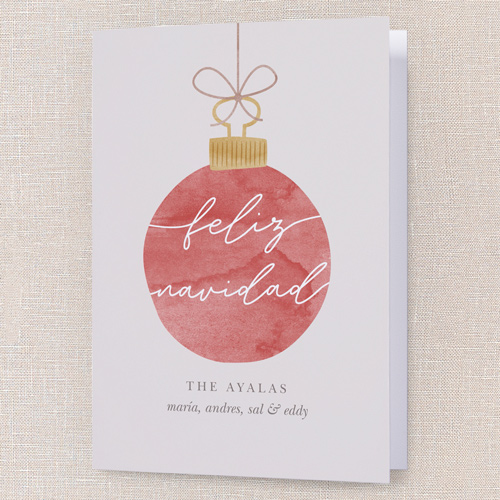 Warmhearted Watercolor Holiday Card, Red, 5x7 Folded, Feliz Navidad, Pearl Shimmer Cardstock, Square, Red