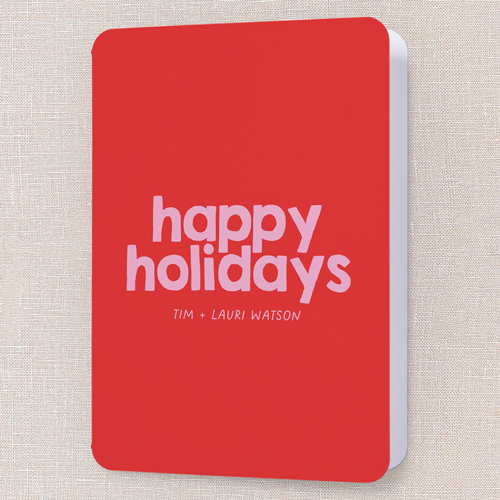 Festively Fun Holiday Card, Red, 5x7 Folded, Holiday, Pearl Shimmer Cardstock, Rounded